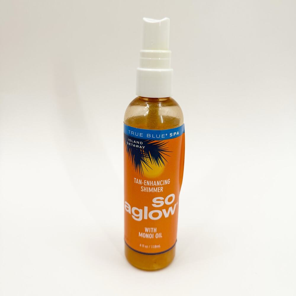True Blue Spa So Aglow 4oz Tan-Enhancing Shimmer Monoi Used Rare Bath Body Works